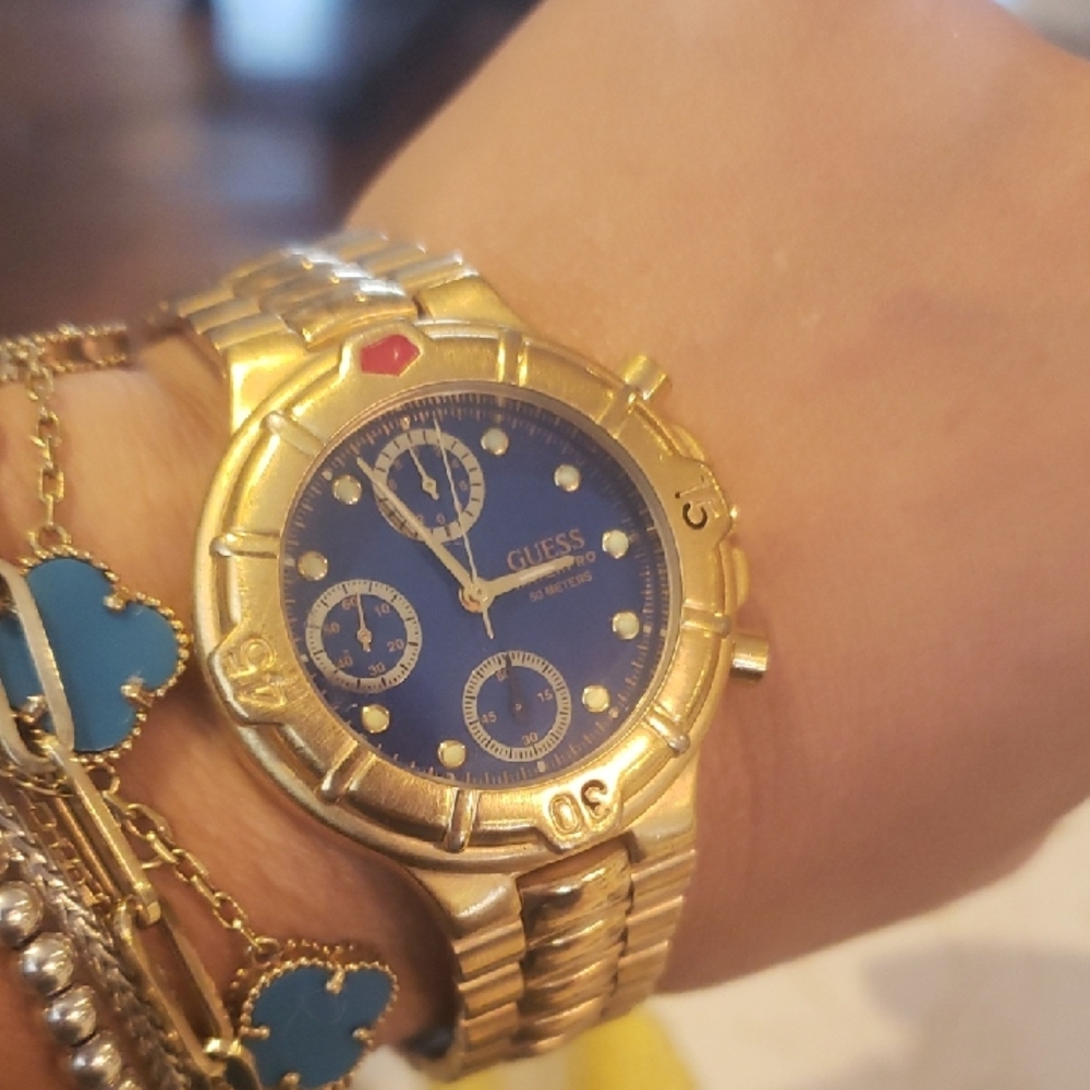 Guess Women's Gold Watch with Blue Dial